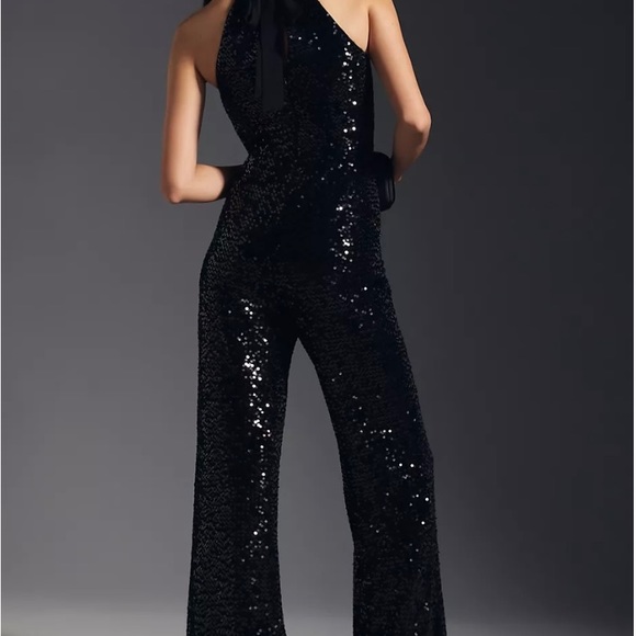 ANTHROPOLOGIE HUTCH SEQUIN HALTER JUMPSUIT BLACK  SIZE  8P NWT - Picture 4 of 17